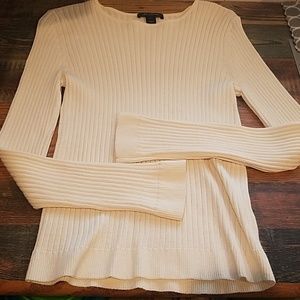 ST JOHN Milano knit ribbed long sleeve thin sweate